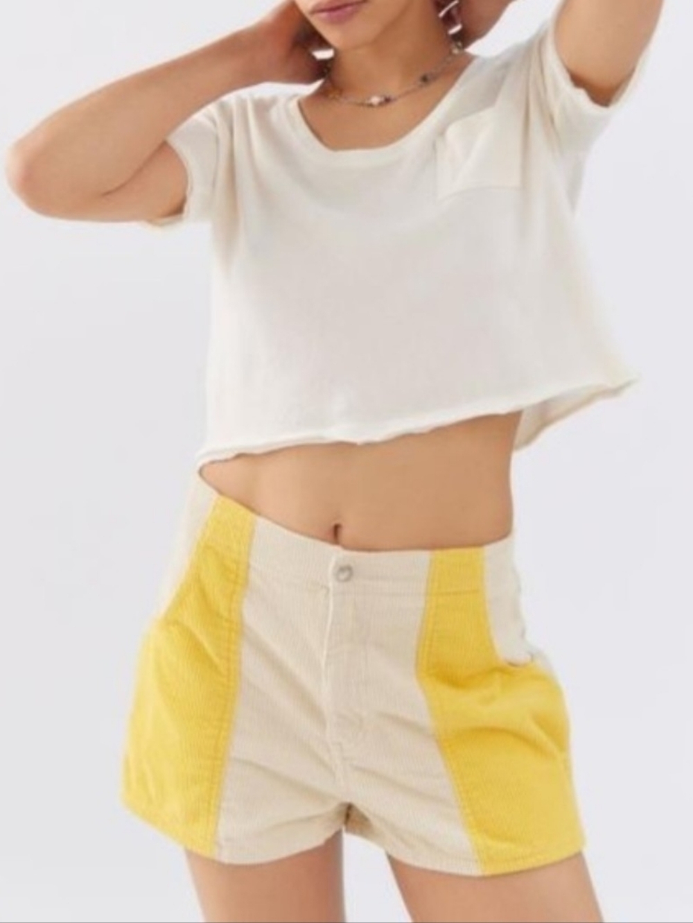 Urban Outfitters Eliana Size 30 Corduroy Color Block Shorts‎ Y2K Yellow Cream